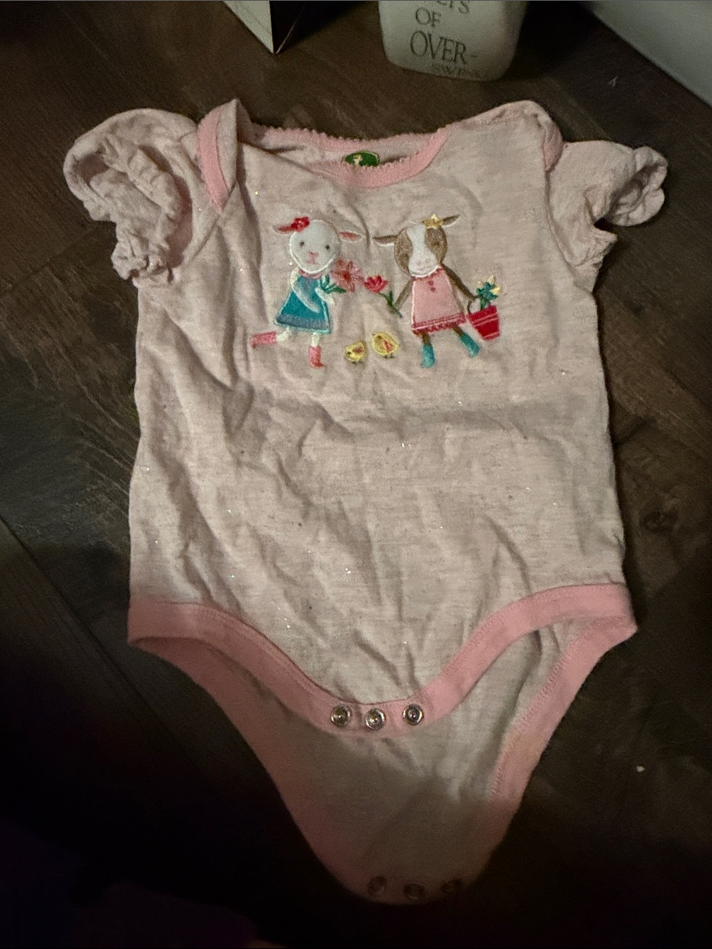 Toddler Pink Sparkle Embroidered Short-Sleeve One-Piece 6/9